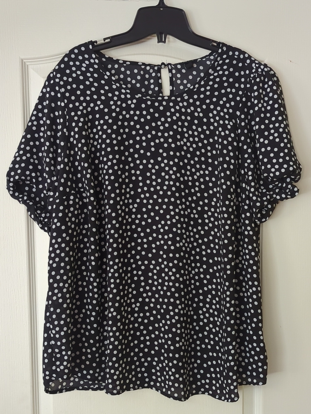 Women's Black Polka Dot Short-Sleeve Blouse